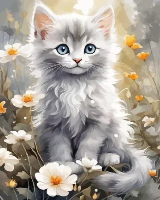 Grey Fluffy Cat Diamond Painting