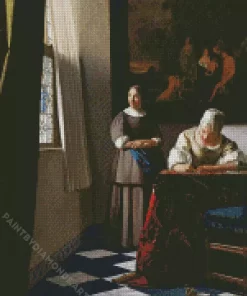 Lady Writing A Letter With Her Maid Diamond Painting