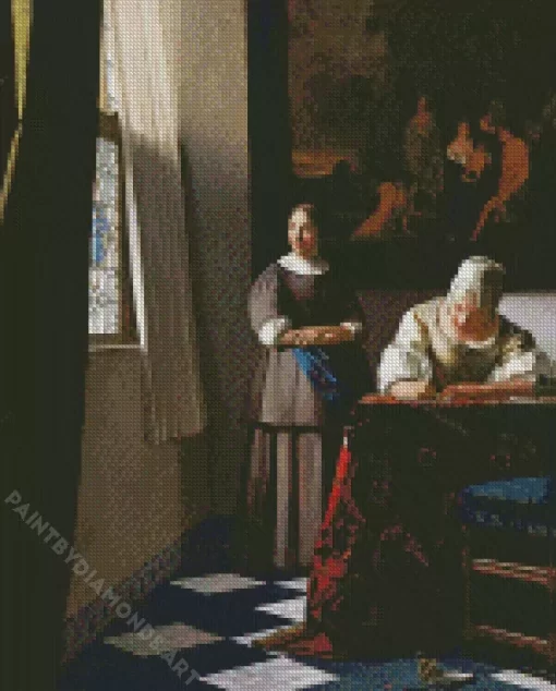 Lady Writing A Letter With Her Maid Diamond Painting