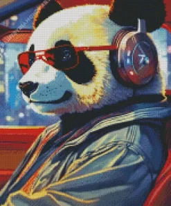 Panda With Headphones Diamond Painting