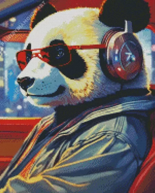 Panda With Headphones Diamond Painting