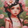 Pink Aesthetic Girl And Flower Diamond Painting