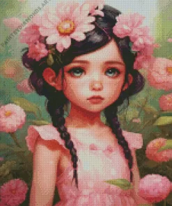 Pink Aesthetic Girl And Flower Diamond Painting