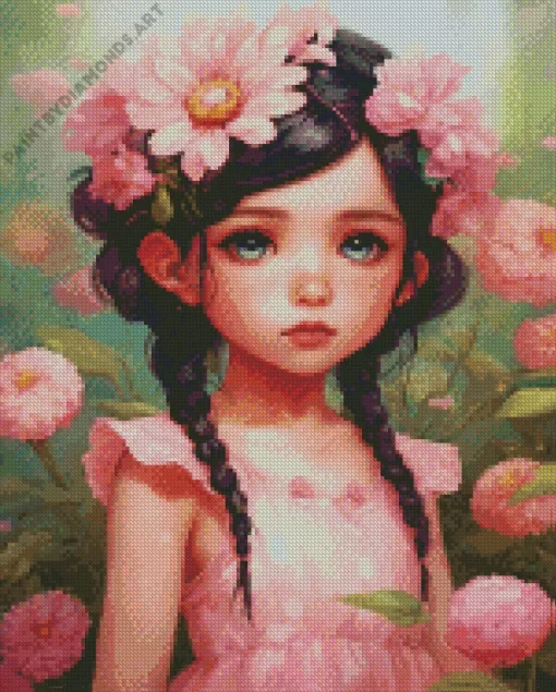 Pink Aesthetic Girl And Flower Diamond Painting