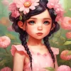 Pink Aesthetic Girl And Flower Diamond Painting