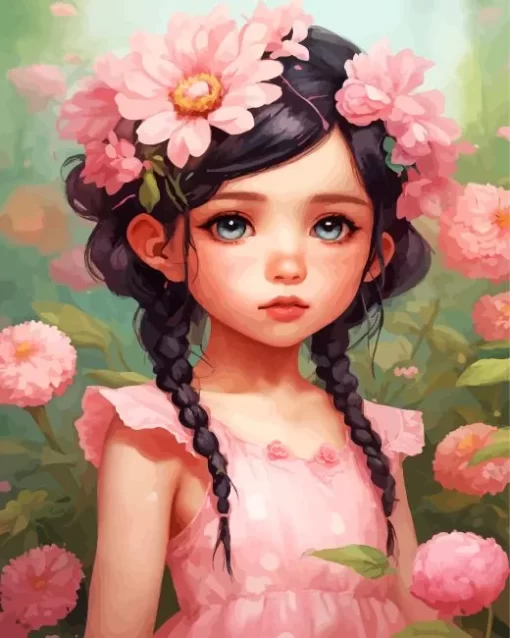 Pink Aesthetic Girl And Flower Diamond Painting