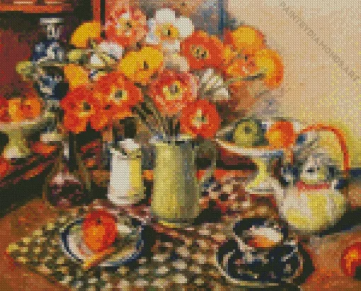 Poppies And Checked Cloth Diamond Painting