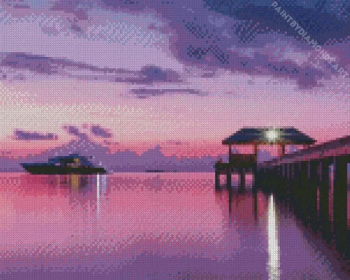 Beach Purple Sunset Diamond Painting