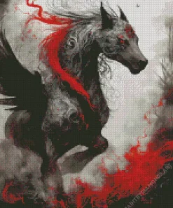 Red And Black Horse Diamond Painting