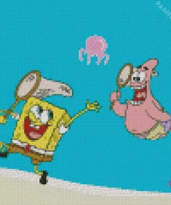 Spongebob And Patrick Jellyfishing Diamond Painting