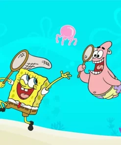 Spongebob And Patrick Jellyfishing Diamond Painting