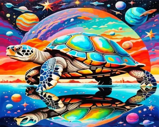 Turtle And Planets Diamond Painting