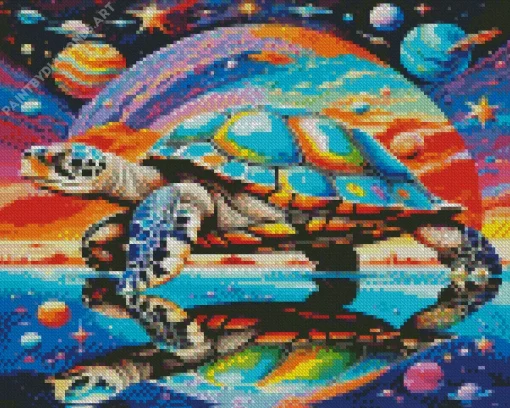 Turtle And Planets Diamond Painting