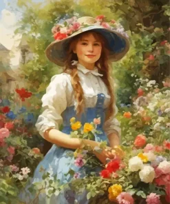 Vintage Girl In A Garden Diamond Painting