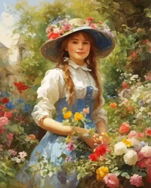 Vintage Girl In A Garden Diamond Painting