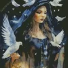 Witch And White Doves Diamond Painting