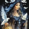 Witch And White Doves Diamond Painting