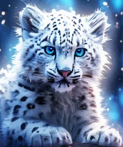 Baby Blue Eyed Snow Leopard Diamond Painting