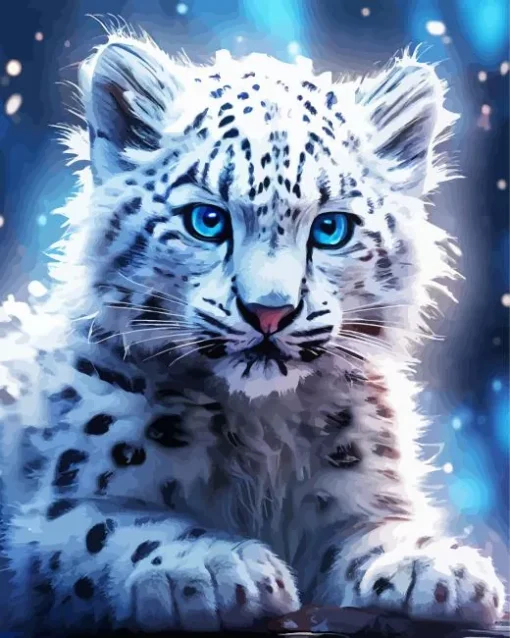 Baby Blue Eyed Snow Leopard Diamond Painting