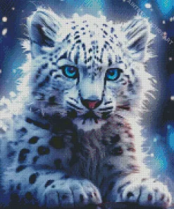 Baby Blue Eyed Snow Leopard Diamond Painting