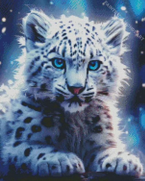 Baby Blue Eyed Snow Leopard Diamond Painting