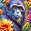 Black Monkey Among Flowers Diamond Painting