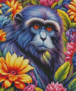 Black Monkey Among Flowers Diamond Painting