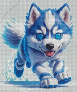 Blue Husky Puppy Diamond Painting