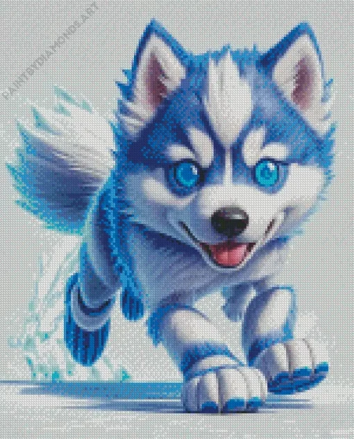 Blue Husky Puppy Diamond Painting