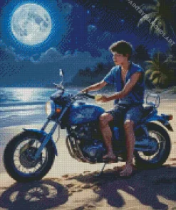 Boy On Blue Motorbike Diamond Painting