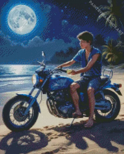 Boy On Blue Motorbike Diamond Painting