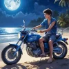 Boy On Blue Motorbike Diamond Painting