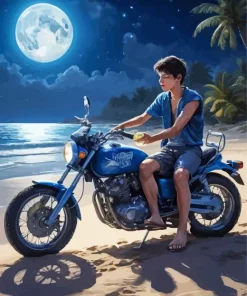 Boy On Blue Motorbike Diamond Painting