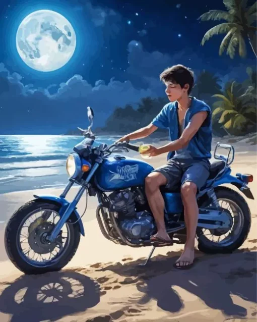 Boy On Blue Motorbike Diamond Painting