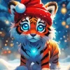 Christmas Blue Eyed Tiger Diamond Painting