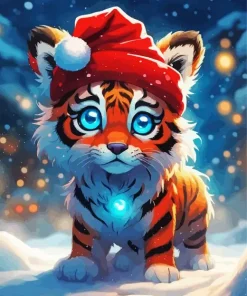 Christmas Blue Eyed Tiger Diamond Painting