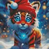 Christmas Blue Eyed Tiger Diamond Painting