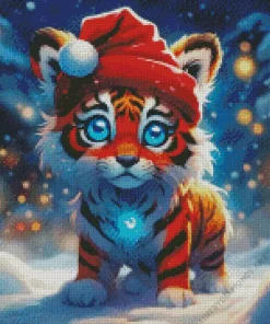 Christmas Blue Eyed Tiger Diamond Painting