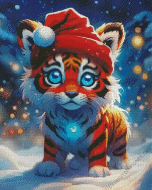 Christmas Blue Eyed Tiger Diamond Painting