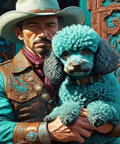 Cowboy And Blue Poodle Dog Diamond Painting