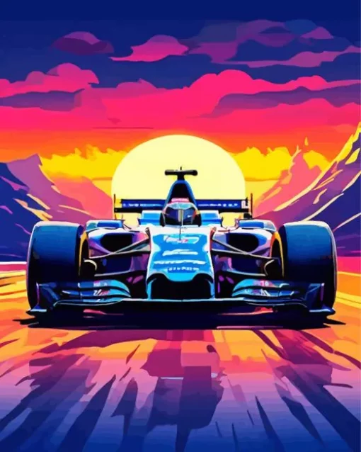 Illustration Blue Formula 1 Car Diamond Painting