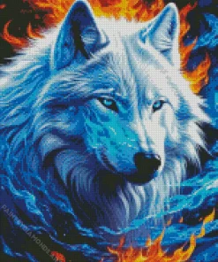 Red And Blue Flame Wolf Diamond Painting