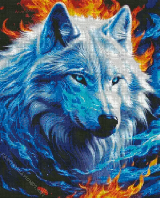 Red And Blue Flame Wolf Diamond Painting