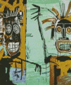 Basquiat Two Heads On Gold Diamond Painting