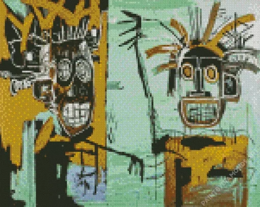 Basquiat Two Heads On Gold Diamond Painting