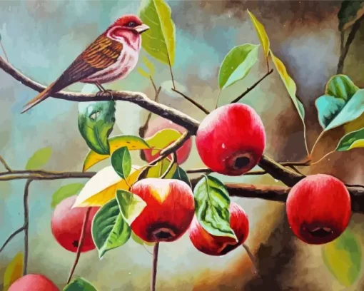 Bird Apple Tree Diamond Painting