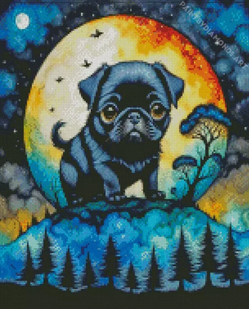 Black Pug Puppy Diamond Painting