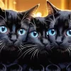 Blue Eyed Black Cats Diamond Painting