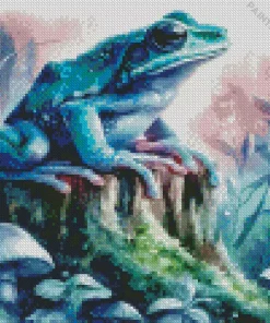 Blue Frog On Stump Diamond Painting