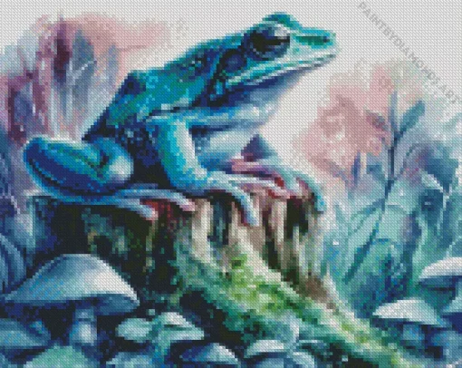 Blue Frog On Stump Diamond Painting